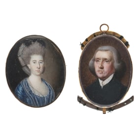 English School (late 18th century), Two Miniature Portraits in Jewelry Cases
