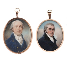 English School (early 19th century), Two Portrait Miniatures in Fancy Pendant Cases