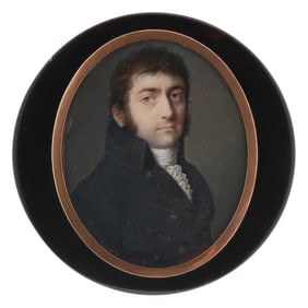 A Fine French School Gold Mounted Snuff Box with Miniature of Gent