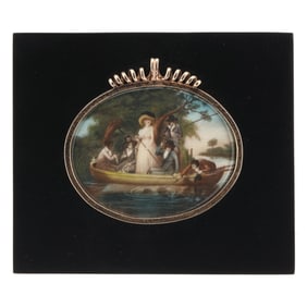 French School (19th century), Miniature of a Boating Party