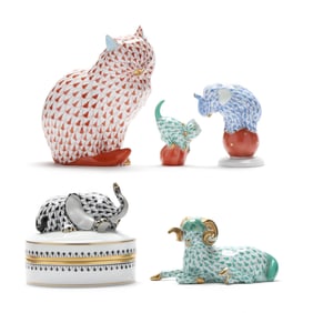 Five Herend Fishnet Animals