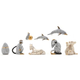 Eight Herend Porcelain Animal Figures