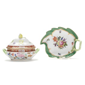 Herend Leaf Dish and Diminutive Lidded Tureen