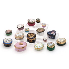 Collection of Sixteen Enameled Pill Boxes