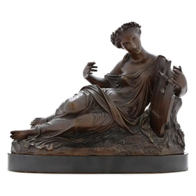 A French Patinated Bronze Figure of a Muse with Lyre