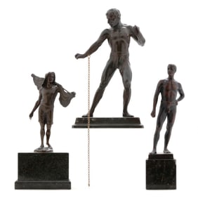 Three German Patinated Metal Models of Athletes