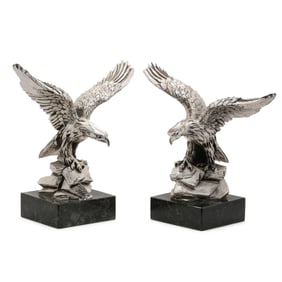 A Pair of Italian Silver-Toned Eagle Sculptures