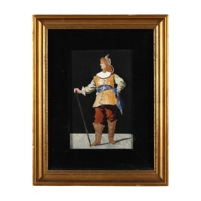 Vintage Italian Pietra Dura Plaque of a Cavalier