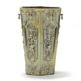 A Continental Brass Repousse Umbrella Stand