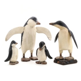 Four Vintage Carved Wood Penguin Figures
