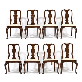 Eight Henkel Harris Queen Anne Style Mahogany Dining Chairs