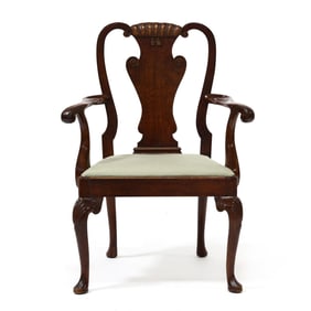 Queen Anne Style Carved Mahogany Armchair, Waldorf Astoria Hotel