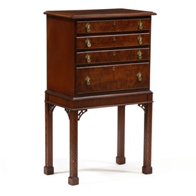 Hickory Chair, Chippendale Style Burl Wood Silver Chest