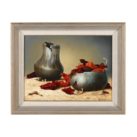 Gayle Nason (American, b. 1949), Still Life with Southwestern Pottery and Dried Peppers