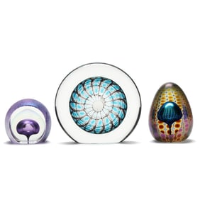 Thomas Philabaum (American, b. 1947), Three Art Glass Paperweights