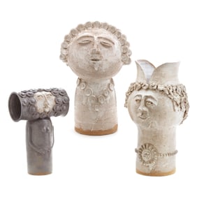 Three Pieces of Sculptural Art Pottery, Signed
