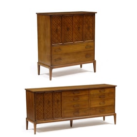 American Mid-Century Walnut Dresser and Chifferobe
