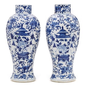 Pair of Chinese Blue and White Baluster Bases