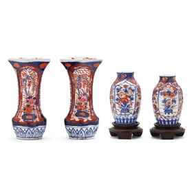 Two Sets of Japanese Porcelain Imari Mantle Vases