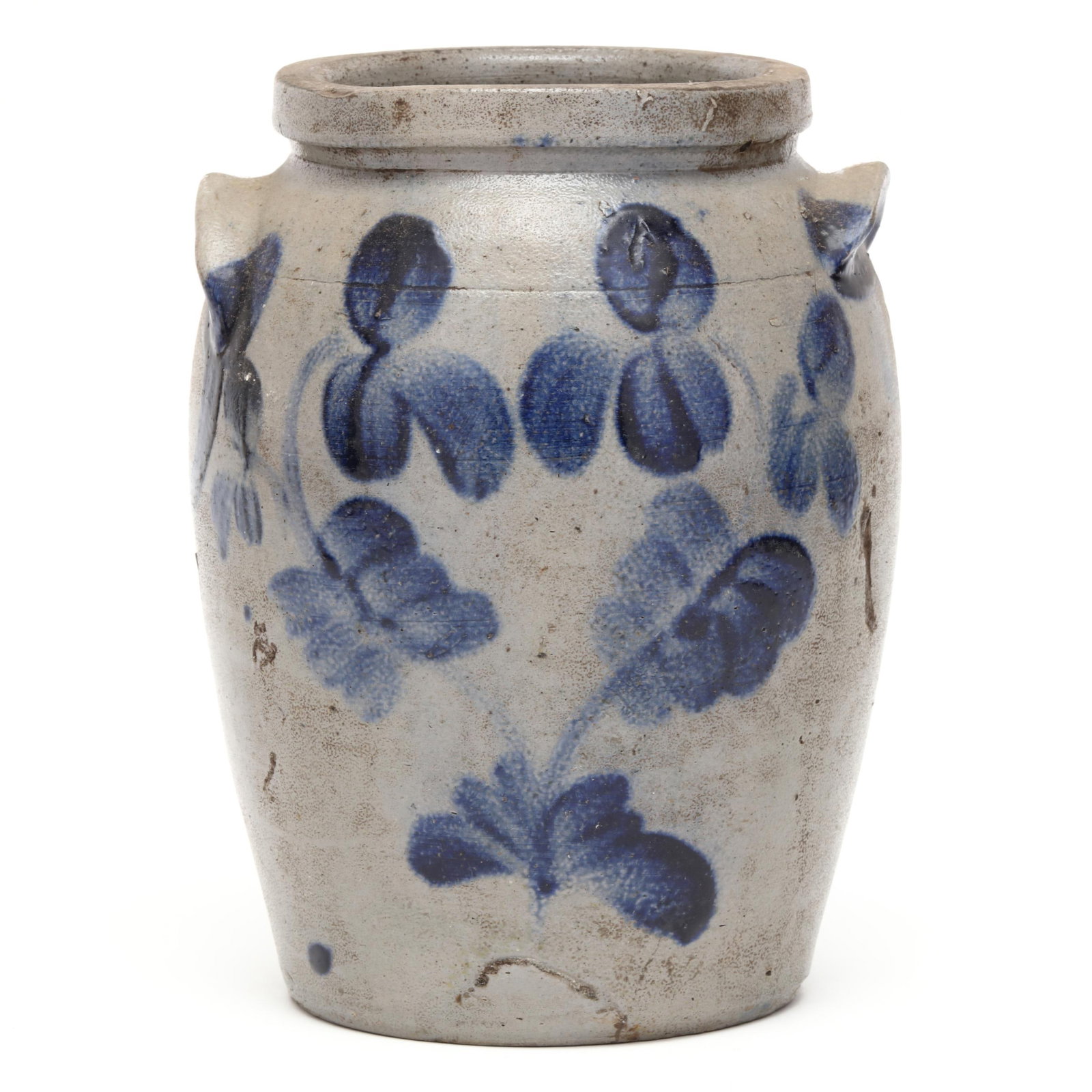 Attributed Pennsylvania Jar: Attributed Pennsylvania Jar late 19th century, semi-ovoid with lug handles, less than one gallon capacity, extensive brushed and trailed cobalt foliate decoration somewhat in the style of Richard Remm