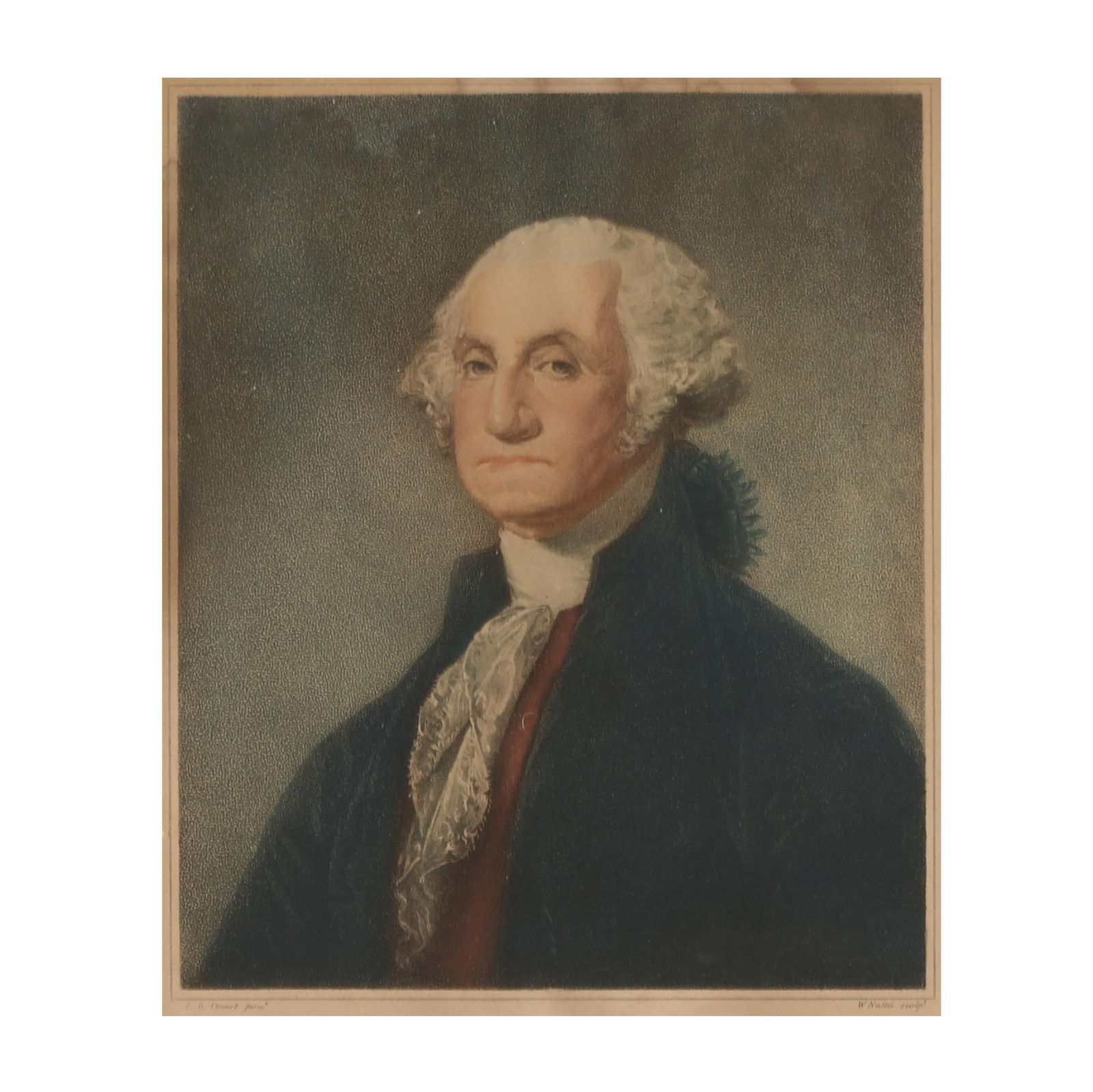 An 18th Century Engraving, Portrait of George Washington: An 18th Century Engraving, Portrait of George Washingtona stipple engraving printed in color, published 1798, after Gilbert Stuart (American, 1755-1828), engraved by William Nutter (1759-1802), inscri