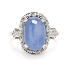 Antique Platinum, Star Sapphire, and Diamond Ring
