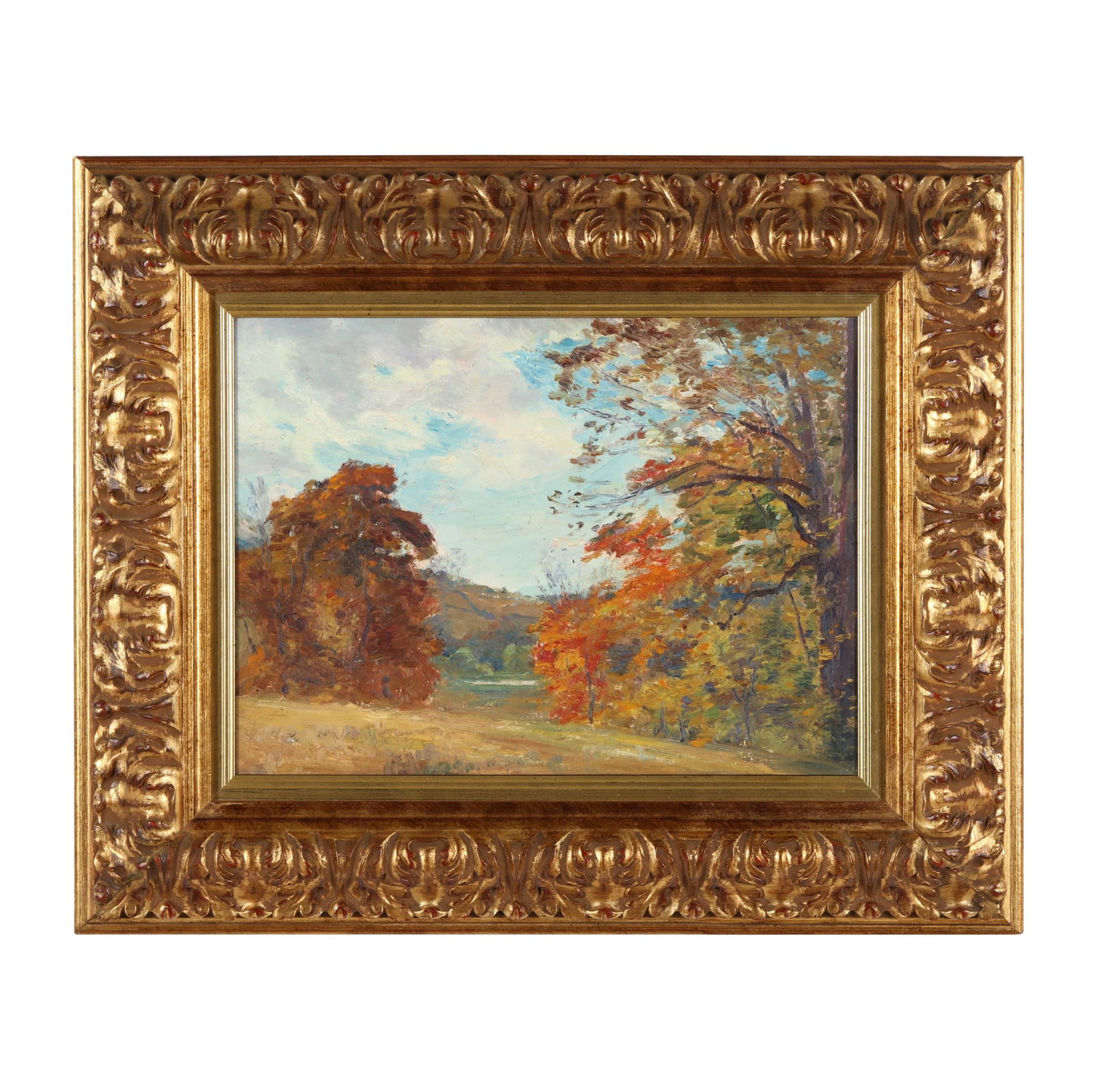 Walter Clark (American, 1848-1917), Autumn Landscape: Walter Clark (American, 1848-1917), Autumn Landscapeoil on board, unsigned, inscribed to verso "Walter Clark #21 / 'Autumn Landscape'" and "Painted by my father, Water Clark N.A. / Eliot Clark N.A.,"