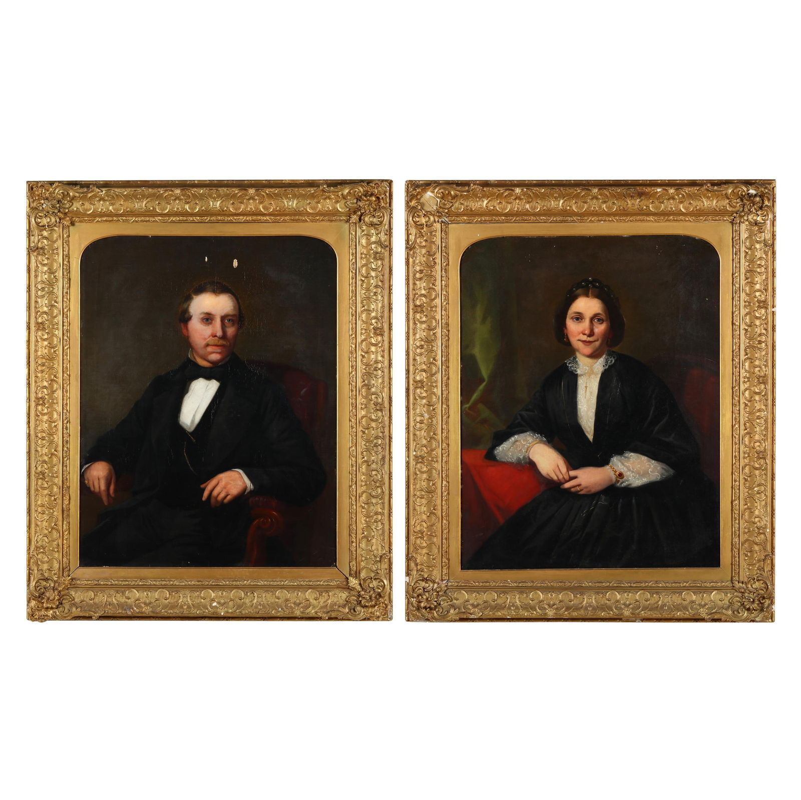 Samuel Finley Breese Morse (American, 1791-1872), Portraits of a Lady and Gentleman: Samuel Finley Breese Morse (American, 1791-1872), Portraits of a Lady and Gentlemanoil on canvas, circa 1840, the portrait of a lady signed to the verso, presented in conforming giltwood composition f