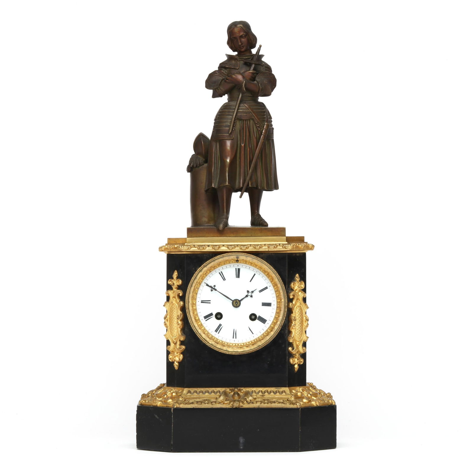 French Bronze and Marble  Joan of Arc  Mantle Clock, Vincenti & Cie (1 of 8)