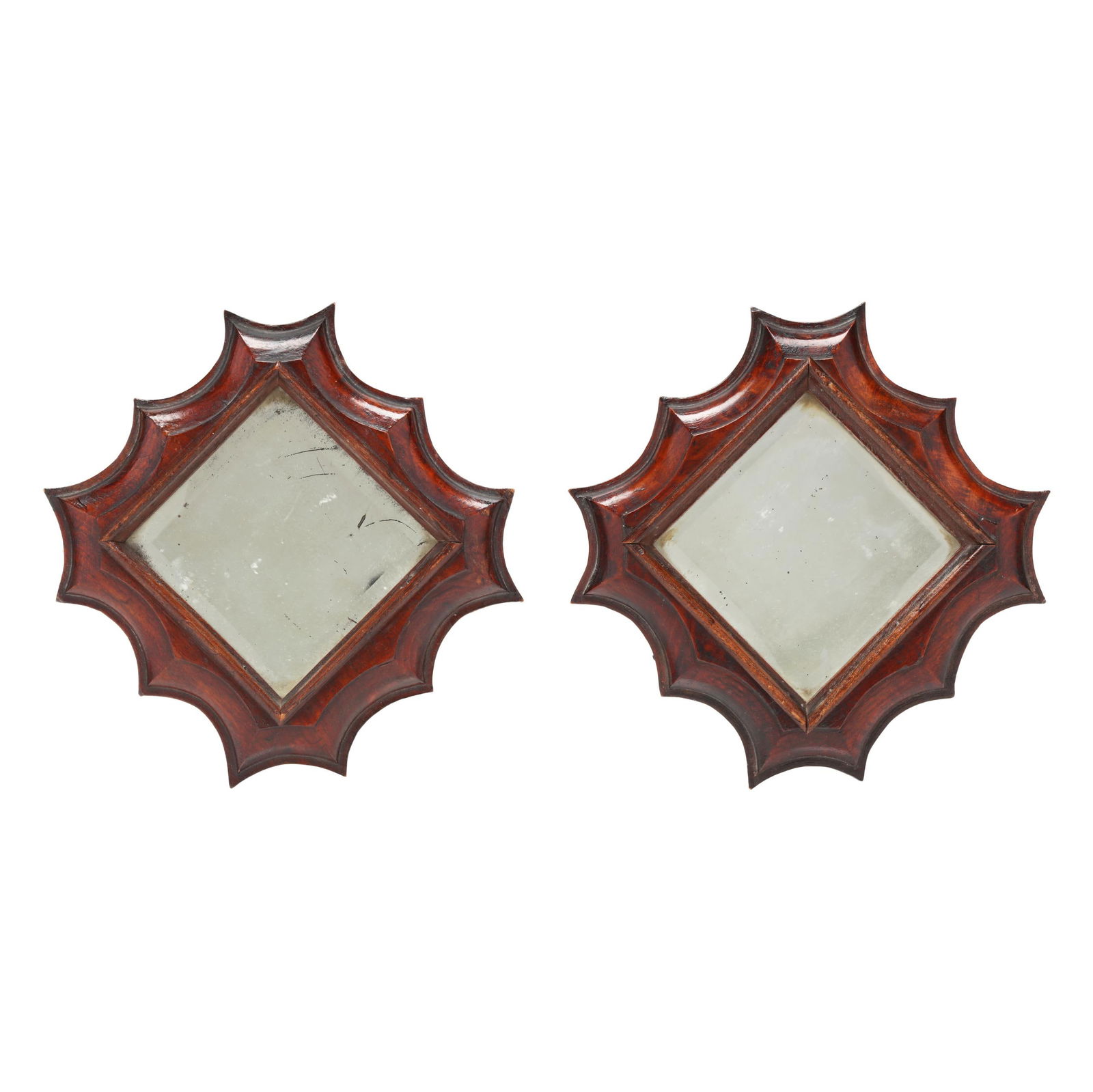 An Antique Pair of Small Shaped Mahogany Mirrors (1 of 5)