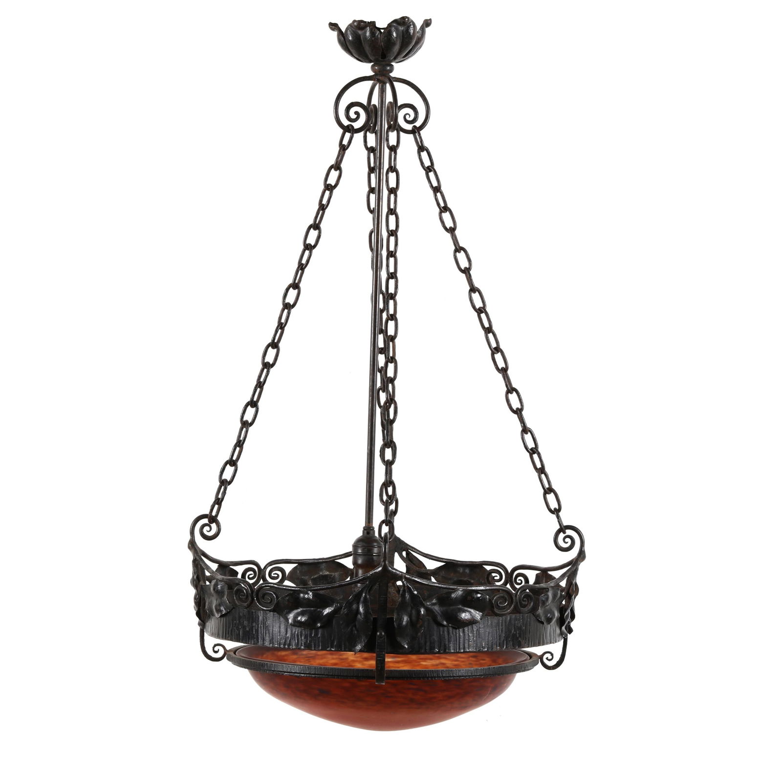 Charles Schneider, French Art Deco Wrought Iron and Glass Chandelier (1 of 5)