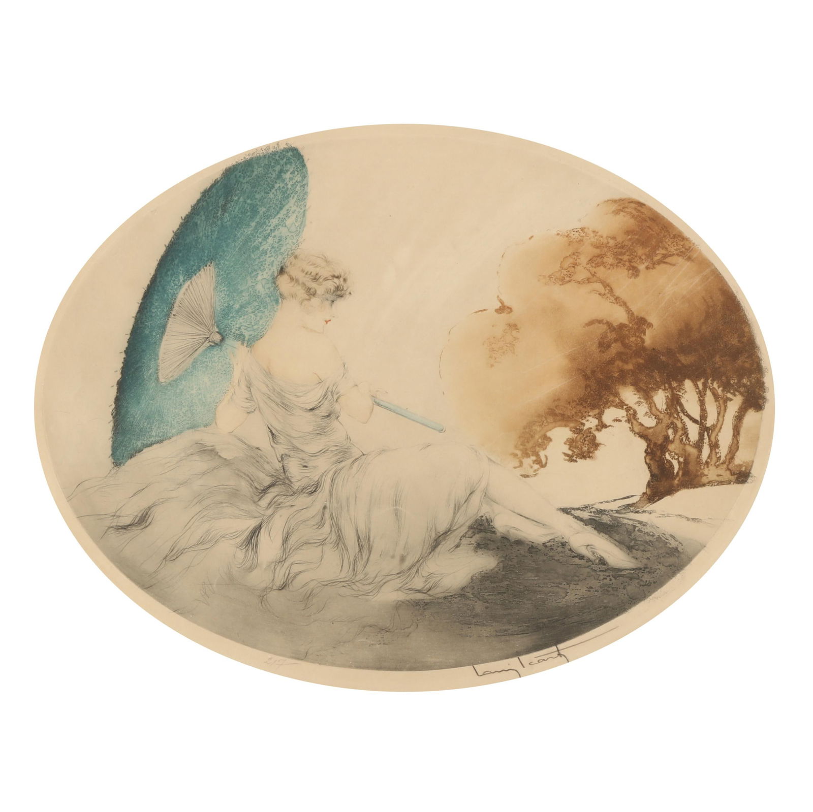 Louis Icart (French, 1888-1950),  Woman Reclining with Parasol (1 of 8)