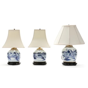 Three Chinese Porcelain Canton Ginger Jars Fitted as Table Lamps