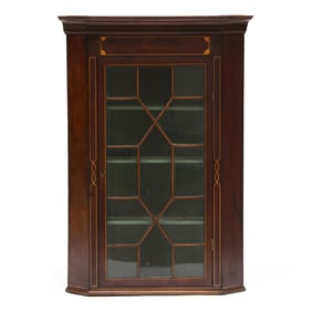 Antique English Inlaid Mahogany Hanging Corner Cabinet