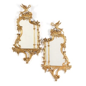 Pair of Chippendale Style Gilt Facing Mirror Panels