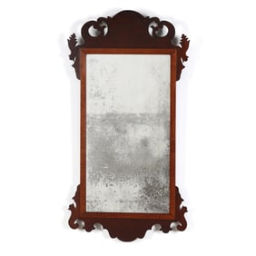 English Chippendale Mahogany and Maple Wall Mirror
