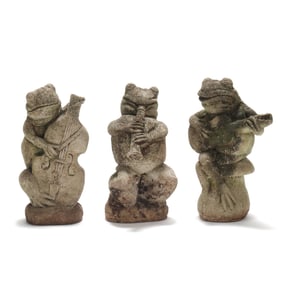 Set of Three Cast Stone Frog Musicians