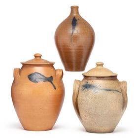 Mark Hewitt (English / NC, b. 1955), Three Pottery Vessels with Animal Designs