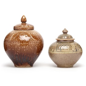 Daniel Johnston (Seagrove, NC), Two Decorated Lidded Jars