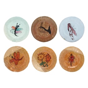 Clyde Jones (NC, b. 1938), Six Folk Art Critter Plates