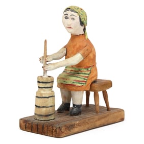 Anders "Andy" Lunde (NC, 1914-2004), Folk Art Carving of a Woman Churning Butter