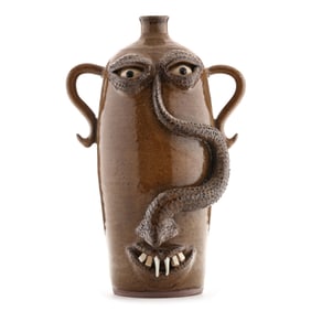 Don Craig (NC), Folk Art Pottery Face Jug with Snake