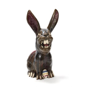 William Flowers (NC), Large Folk Pottery Figural "Rabid Rabbit"