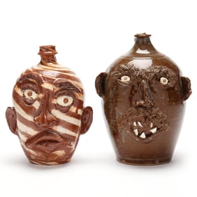 Two Southern Face Jugs, G.F. Cole (Sanford, NC) and Crystal King (Seagrove, NC)