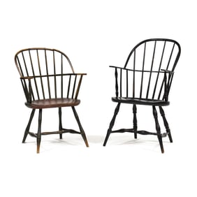 Two Antique American Windsor Armchairs