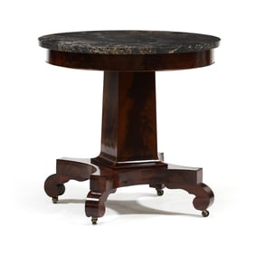 American Classical Mahogany Marble Top Center Table