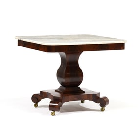 American Classical Marble Top Mahogany Center Table