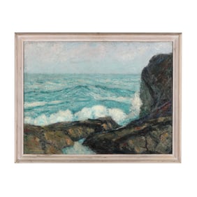 William Carlford Dalton (American, 1881-1957), Waves Crashing on a Rocky Shoreline