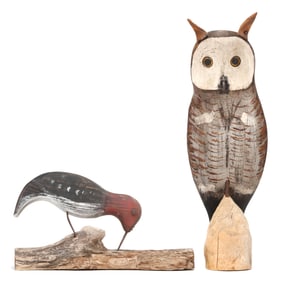 Kenneth Roy Coghill (VA, 1954-2015), Folk Carving of an Owl and Woodpecker