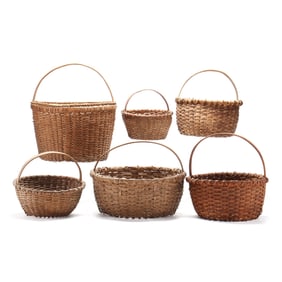 Six Vintage Southern White Oak Baskets